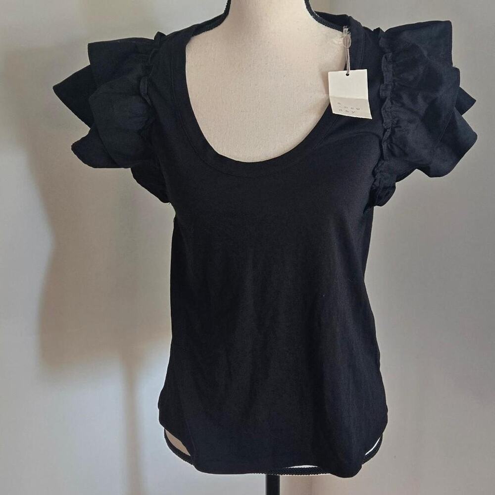 a new day black ruffle sleeve short sleeve top new nwt XS
